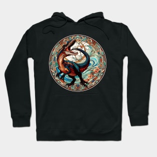 Velociraptor Dinosaur in an Art Nouveau Style Hoodie